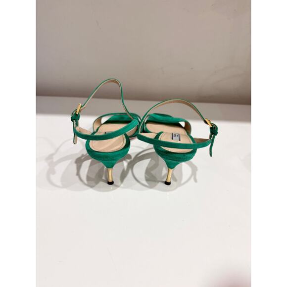 Prada Suede Slip On Mid Heel Slingback Sandals Green/Gold Women's Size EU 40 - Picture 5 of 7